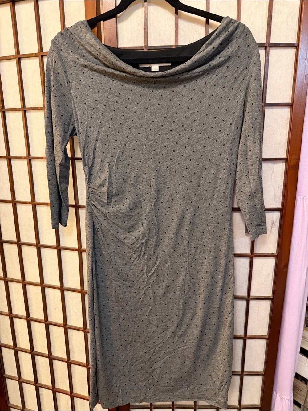 LOFT Gray Polka Dot Cowl Neck Midi Dress